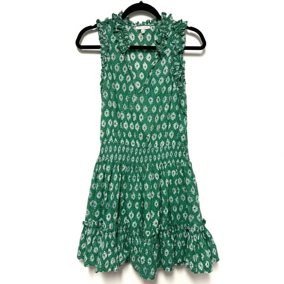 EUC $215 Anna Cate Morgan Mini Dress - Block Print Mini Ruffle Tiered Preppy - Picture 2 of 8